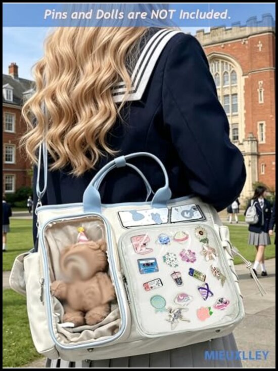 Clear Window Ita Backpack with Insert - 4-in-1 Convertible Anime Pin Display Bag